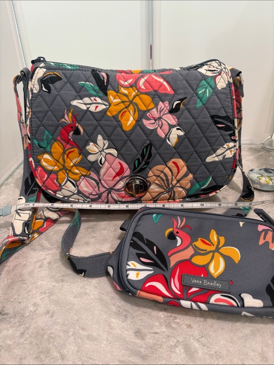 Vera Bradley Handbags - Vera Bradley Gray Floral Quilted Crossbody Bag with Accessory Bag